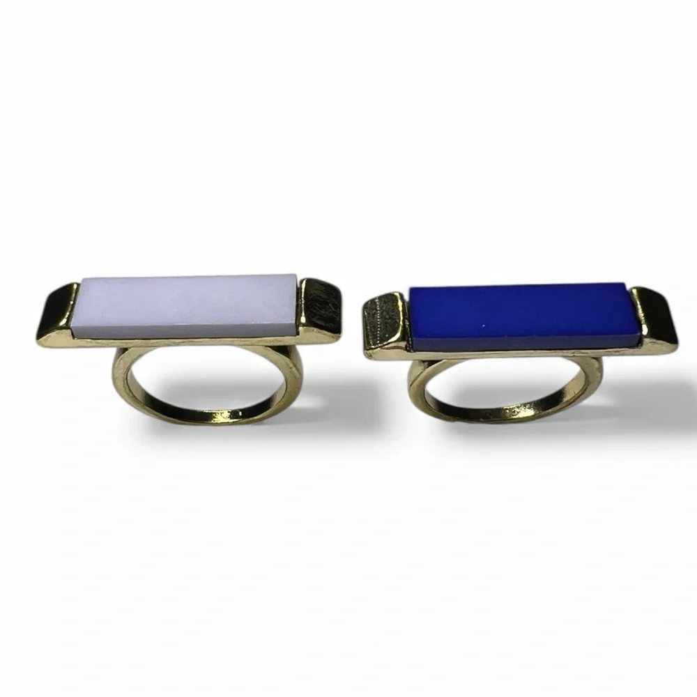 Gold Bar Ring/ Resin~Royal Blue/Gray Colors